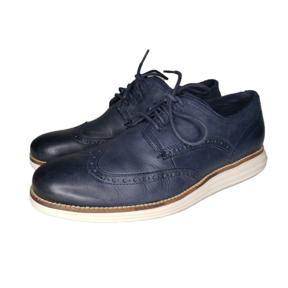 Cole Haan Original Grand OS Mens 9.5M Blue Leather Wingtip Oxford Dress Shoes